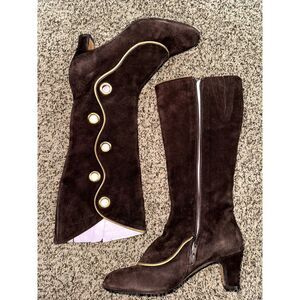 Lulu Guinness Brown Suede Grommet Mid Calf Boots Size 36